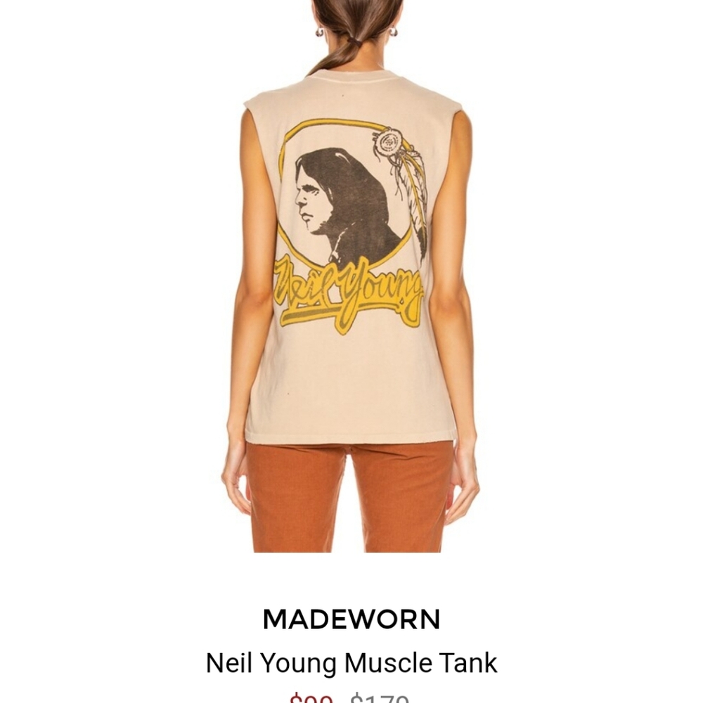 Madeworn neil young rare musle tank top distressed looking made to look worn:)